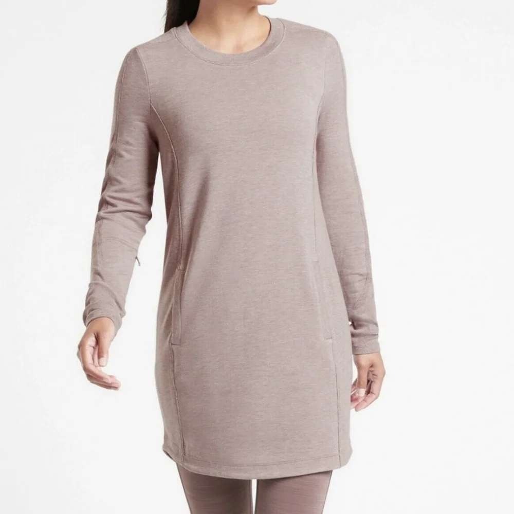 Athleta Balance Sweatshirt Dress Size XL Tall Mauve Pink Long Sleeve Pockets